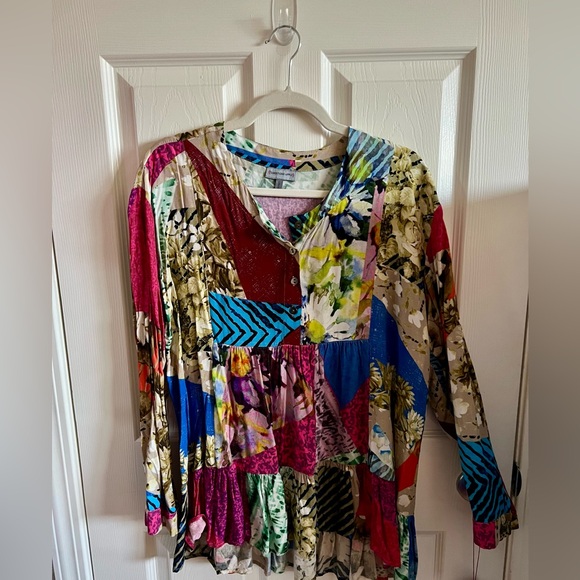 Anthropologie Multicolor Floral V-Neck Blouse - Picture 2 of 4